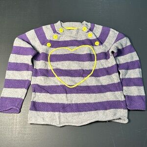 Mini Biden Girls Purple & Gray Striped Heart Sweater Top - Yellow Accent